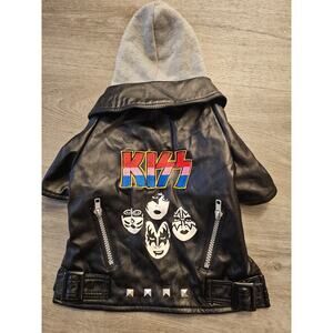 KISS Band Dog Jacket Coat Faux Leather with Hoodie Sz Medium FAB DOG Rock & Roll